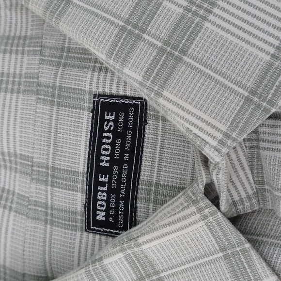 Custom Nobel House Men's Green/Grey/White Plaid Long Sleeve Cotton Shirt, XL - Picture 11 of 11